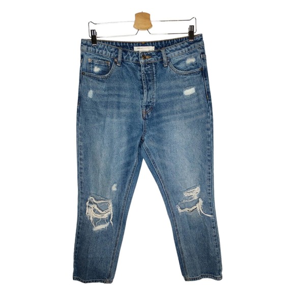 Vici 100% Cotton Rigid High Rise Button Fly Straight Crop Jeans Size 30 - Picture 1 of 9